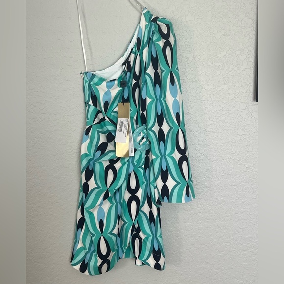 PatBO Aqua and Black One-Shoulder Dress - Picture 7 of 9